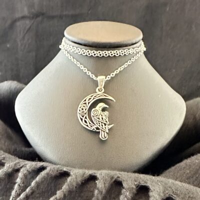 Celtic Crescent Moon with Raven Necklace