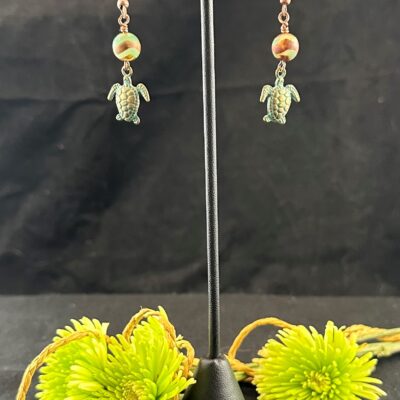 Copper Boho Earrings with Turtle Charm