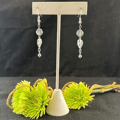 Silver Boho Earrings with Silver Leaf Charm